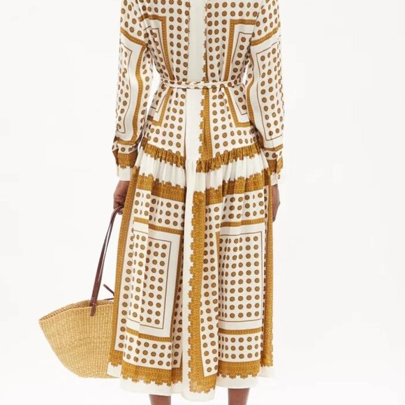 ZIMMERMANN SZ 8 DOTTED SCARF MIDI DRESS EUC NECK SASH WAIST BELT RELAXED - Picture 4 of 11